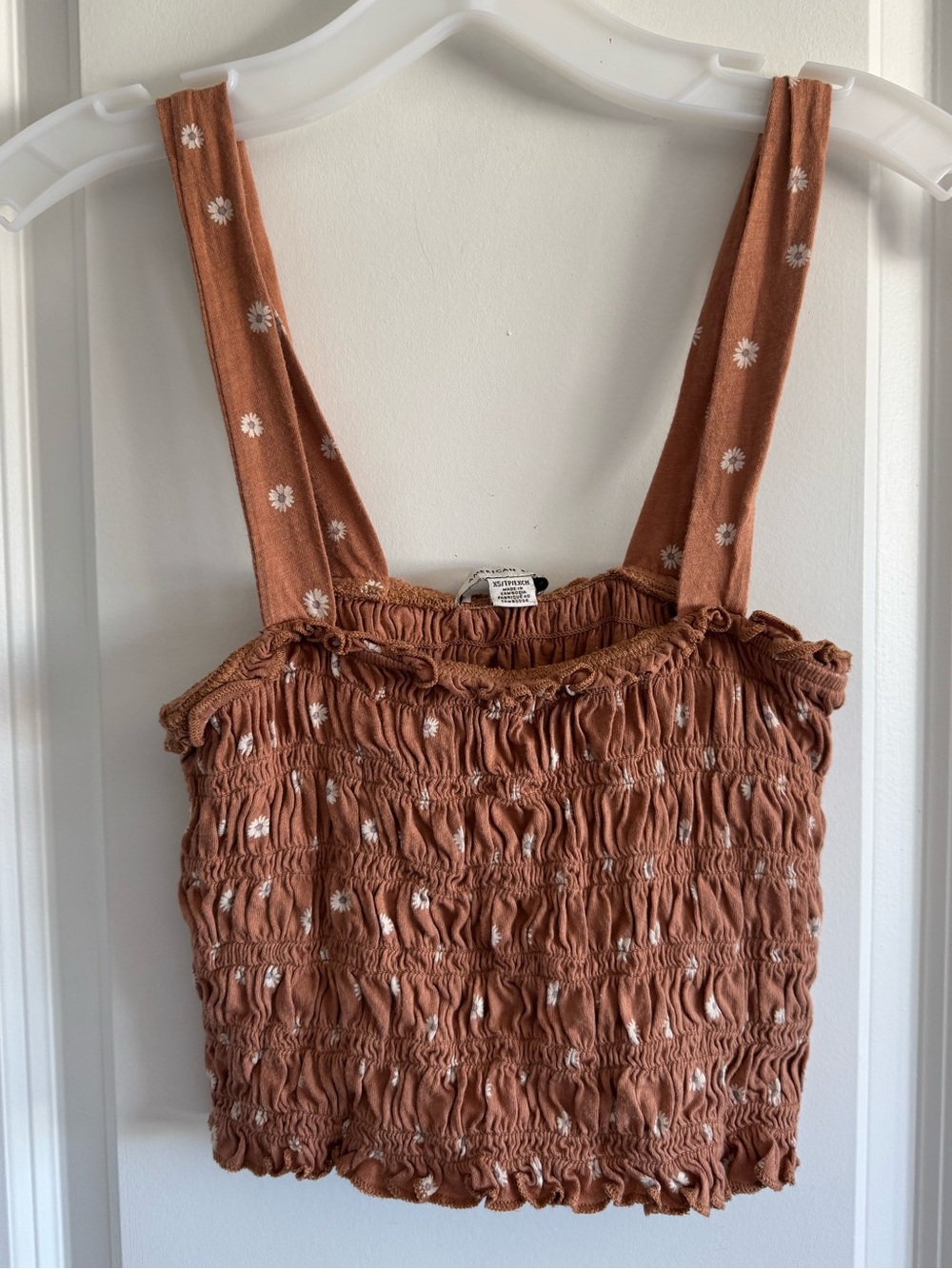 American Eagle Outfitters Rust Floral Smocked Crop Tank